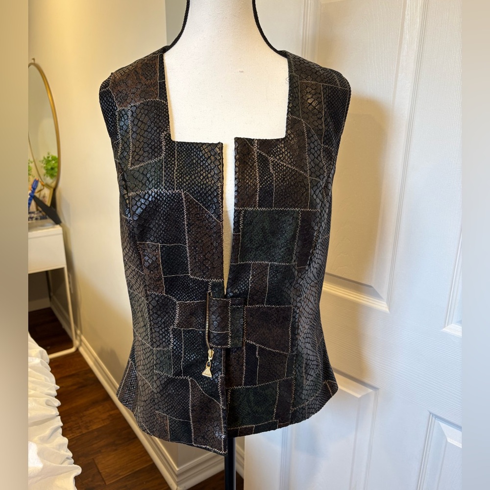 Joseph Ribkoff Vintage Faux Leather Snakeskin Patchwork Vest Size 12